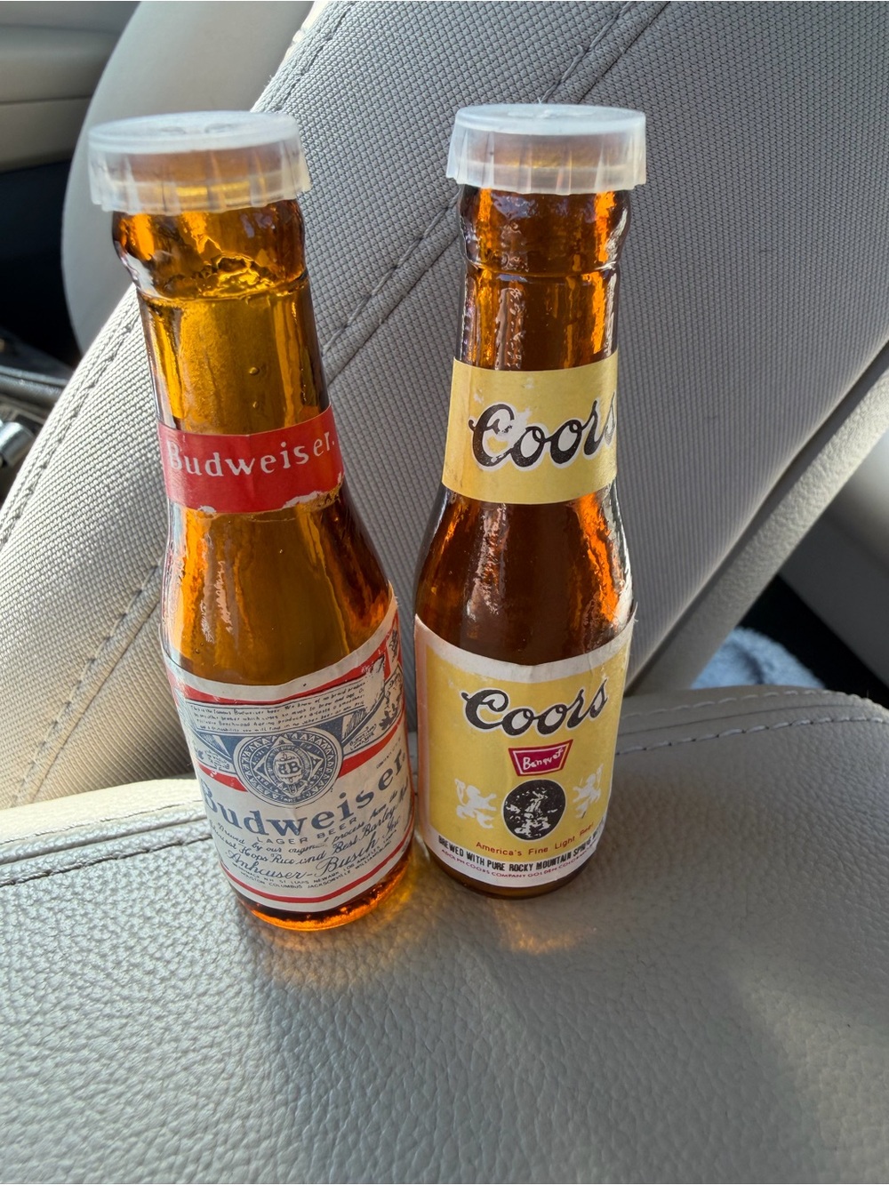 Vintage Glass Budweiser and Coors SMALL Salt and pepper shakers